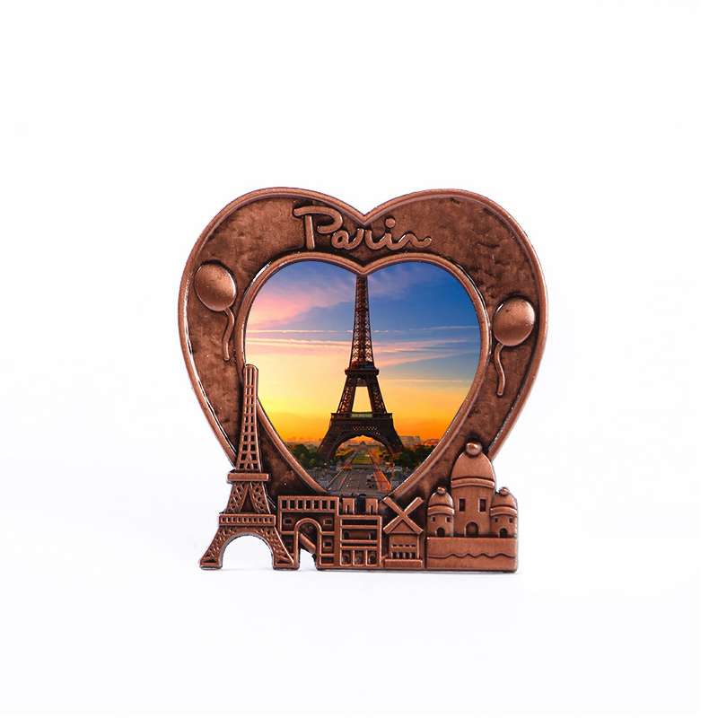 3D love sunset scenery Paris France Eiffel Tower souvenir gift metal heart shaped picture frame