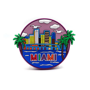 Miami 3D souvenir beach image round shaped epoxy soft PVC fridge magnets