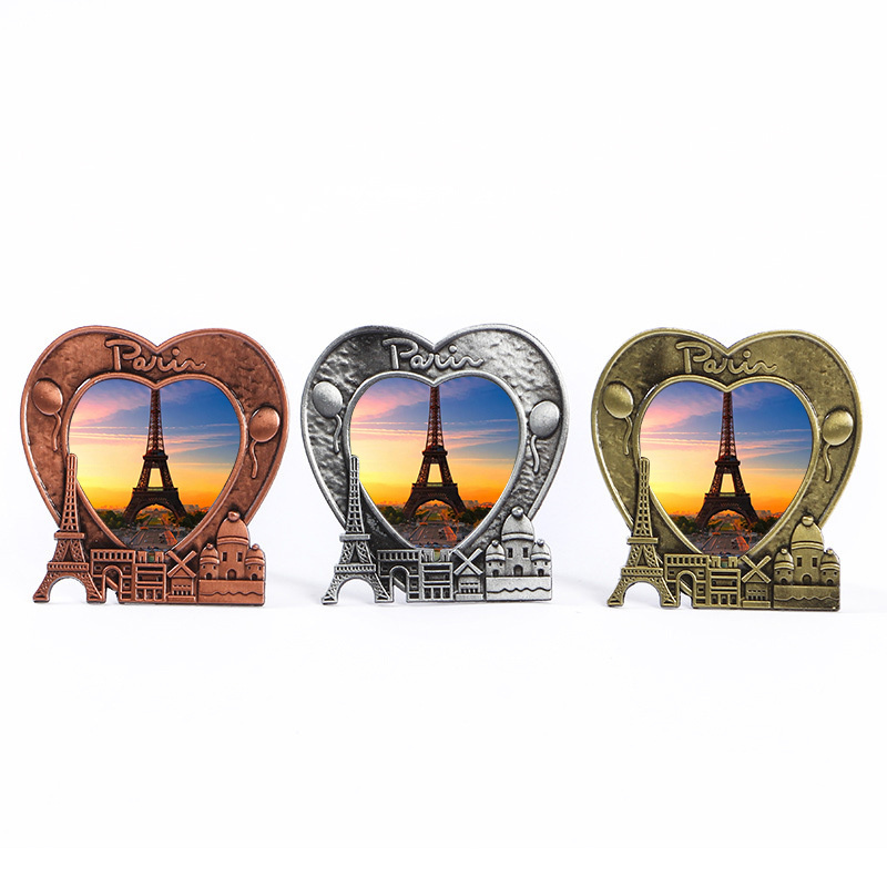 3D love sunset scenery Paris France Eiffel Tower souvenir gift metal heart shaped picture frame