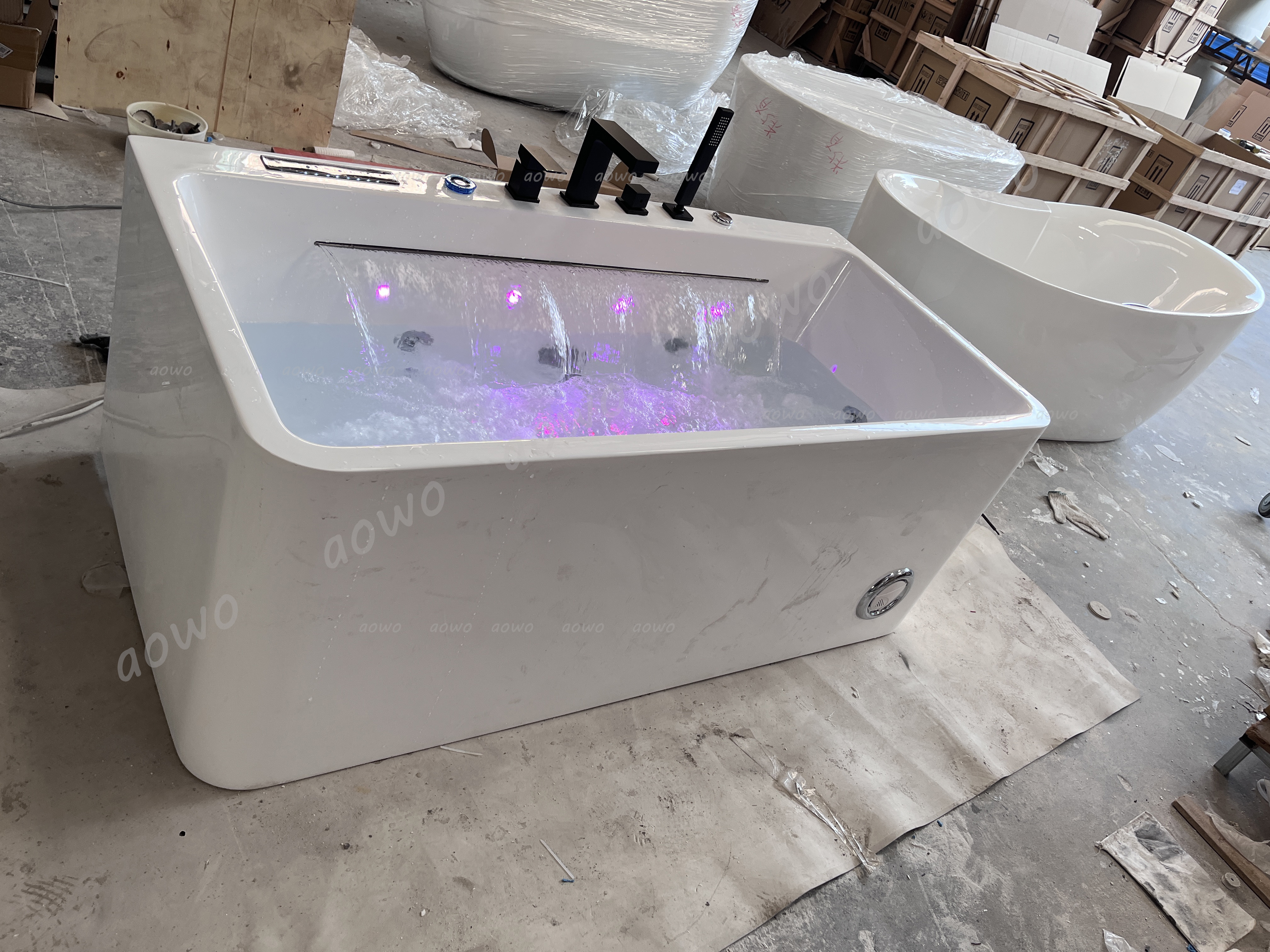 Rectangle Whirlpool Massage white Acrylic Bathtubs waterfall Soaking jacuzzier outdoor spa  Hot Tub with Faucet and Ice Bath