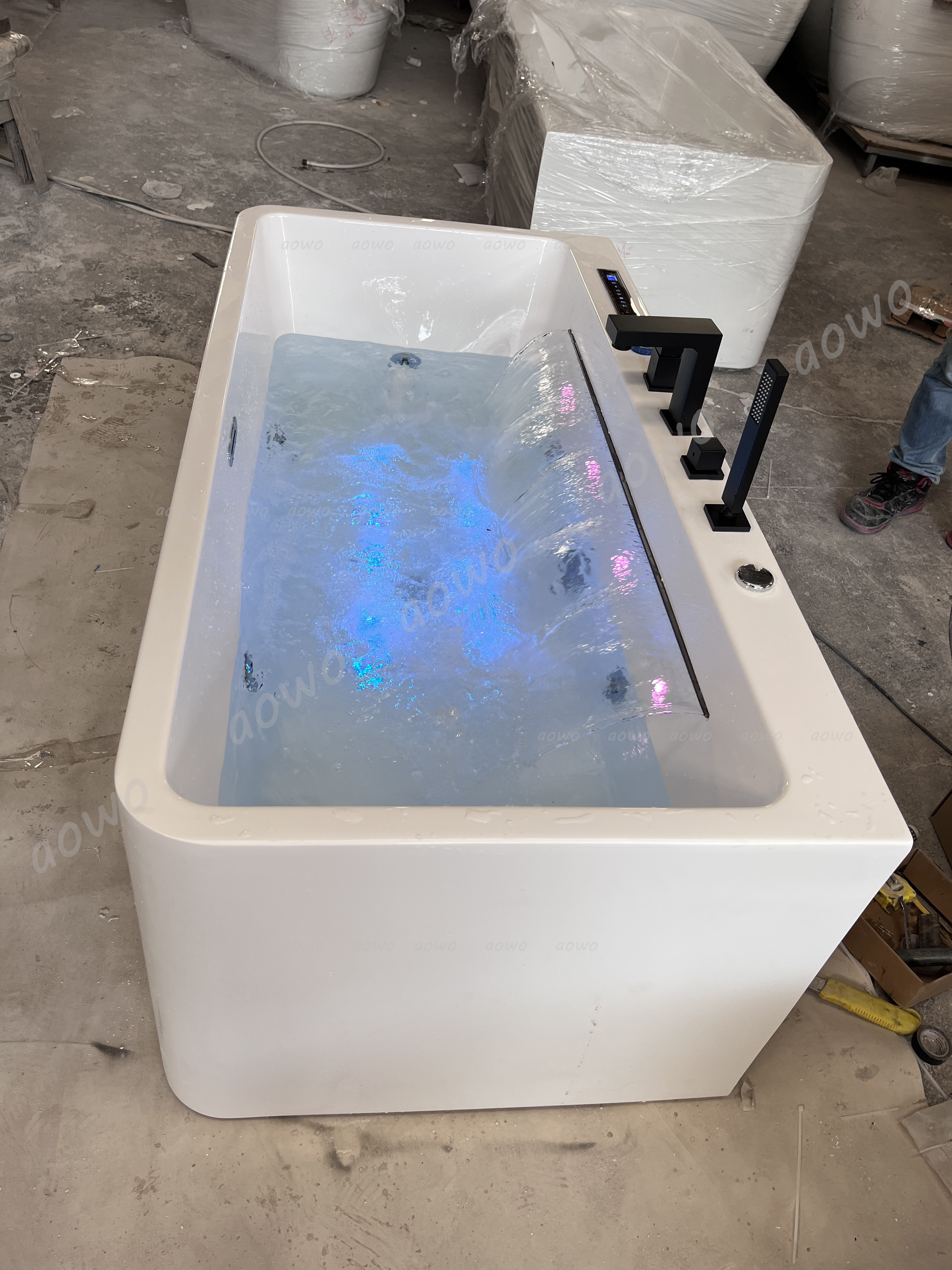 Rectangle Whirlpool Massage white Acrylic Bathtubs waterfall Soaking jacuzzier outdoor spa  Hot Tub with Faucet and Ice Bath