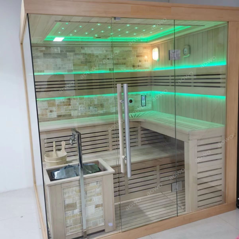 Home outdoor sauna customized wooden steam sauna with tempered glass door iron fir indoor sauna Far infrared heater