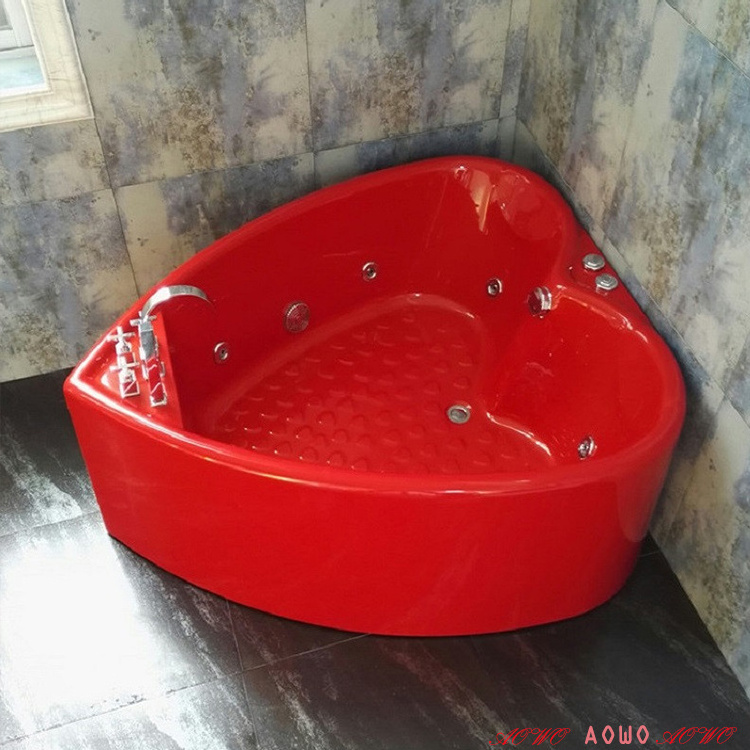 Modern design red heart shaped freestanding yacuzzi  bathtub spa hot tub for double cheap bathtub price