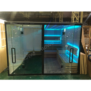 2023 New Design hemlock wood steam sauna room outdoor  Dry and wet shower Barrel oven harvia Room