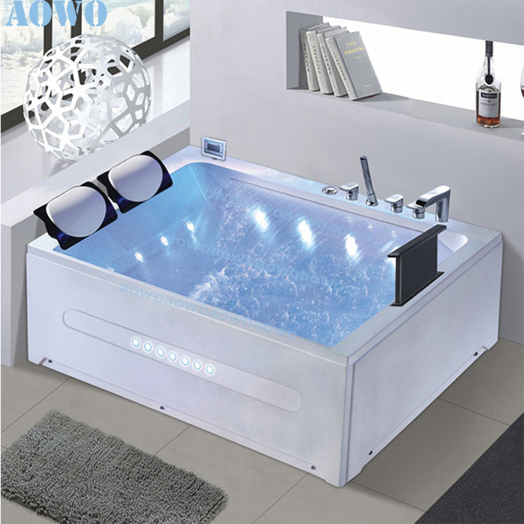 pure white spa bathtubs 2 person jacuzzier jetting plastic fiberglass waterfall lights massage portable shower and waterproof TV