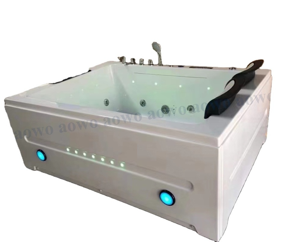 pure white spa bathtubs 2 person jacuzzier jetting plastic fiberglass waterfall lights massage portable shower and waterproof TV