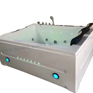 pure white spa bathtubs 2 person jacuzzier jetting plastic fiberglass waterfall lights massage portable shower and waterproof TV