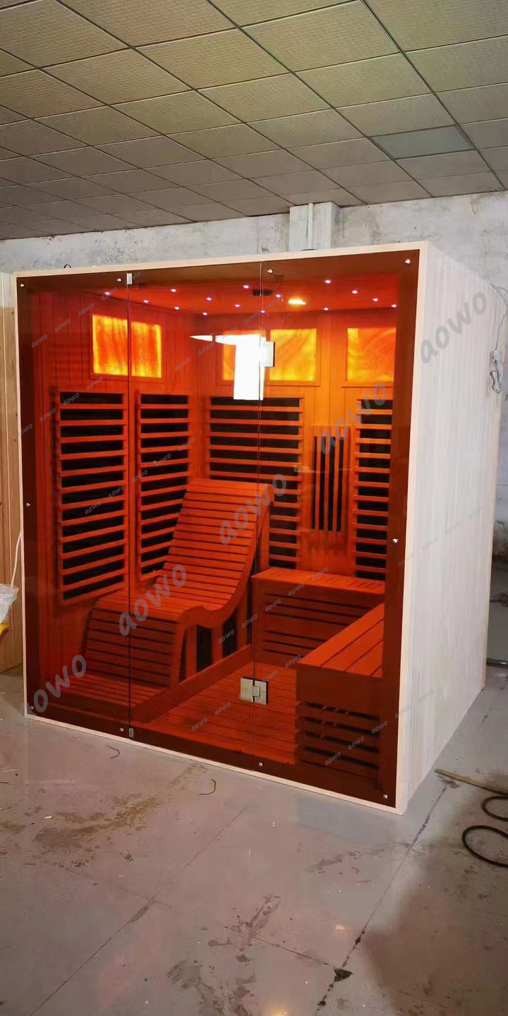 AOWO outdoor sauna room with 2 lounge hemlock wooden cabin sauna stove heating 2 4 person infrared sauna