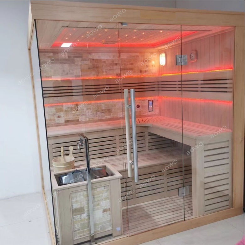 Home outdoor sauna customized wooden steam sauna with tempered glass door iron fir indoor sauna Far infrared heater