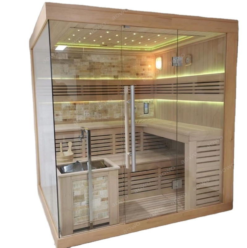 Home outdoor sauna customized wooden steam sauna with tempered glass door iron fir indoor sauna Far infrared heater