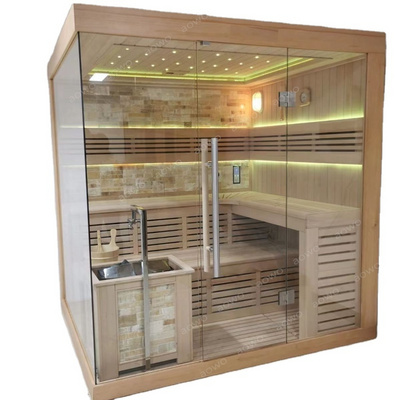 Home outdoor sauna customized wooden steam sauna with tempered glass door iron fir indoor sauna Far infrared heater