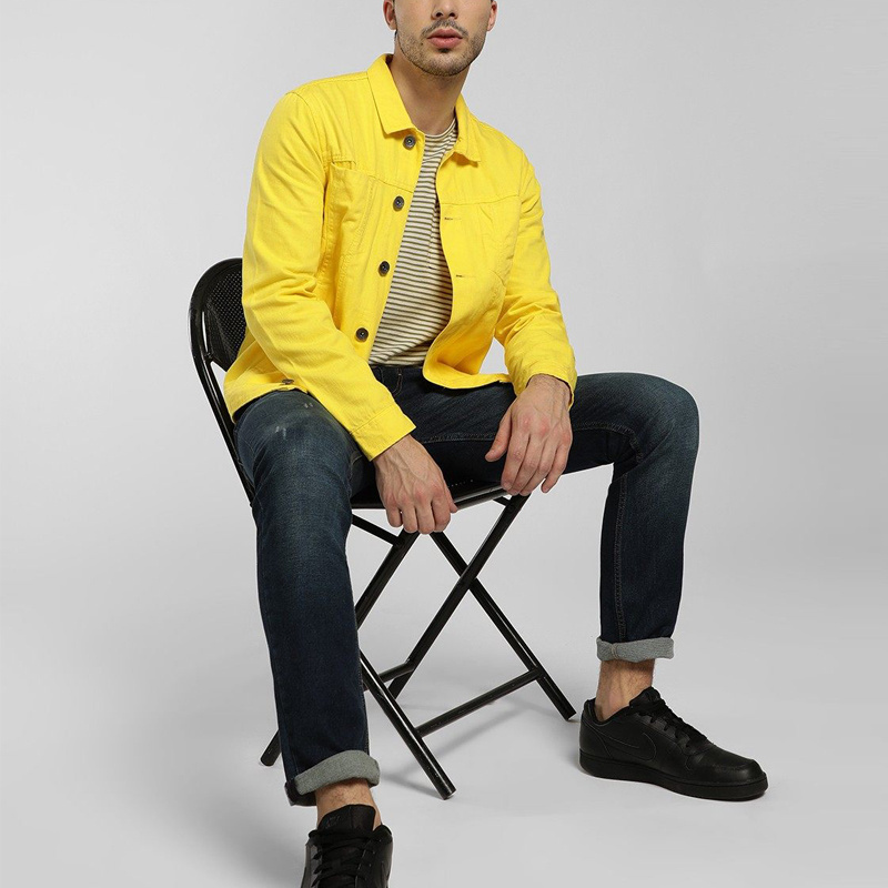 Jeans Factory Direct washing cotton 10 oz slim fit yellow denim jacket for men