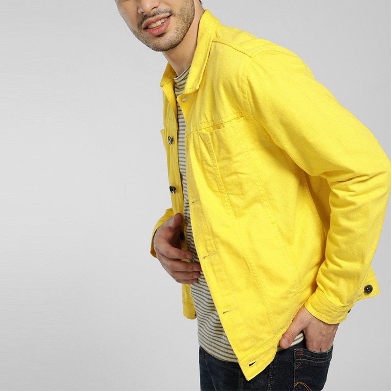 Jeans Factory Direct washing cotton 10 oz slim fit yellow denim jacket for men