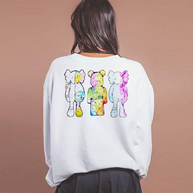 Basic corded crew sweat shirt luxury streetwear oversized embroidered jumper crewneck sublimation printed sweatshirt women