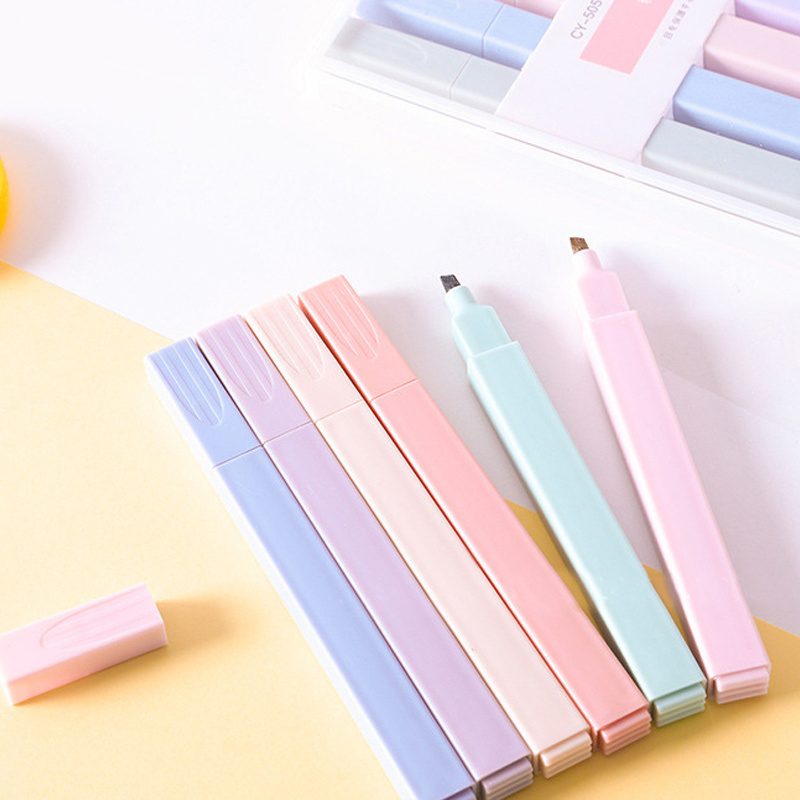 Markers Rectangular Custom Macaron Morandi Student Pastel Highlighter Pen Set