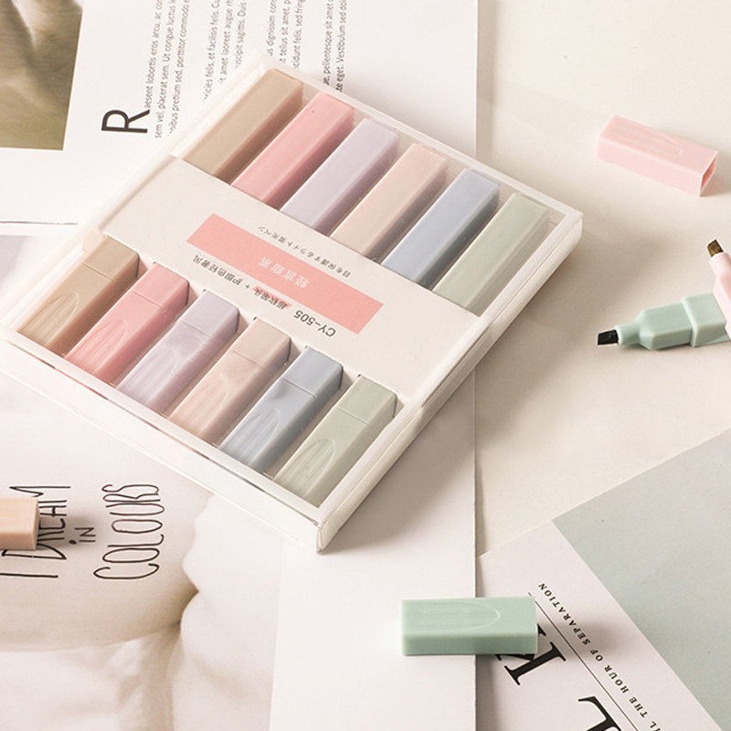 Markers Rectangular Custom Macaron Morandi Student Pastel Highlighter Pen Set