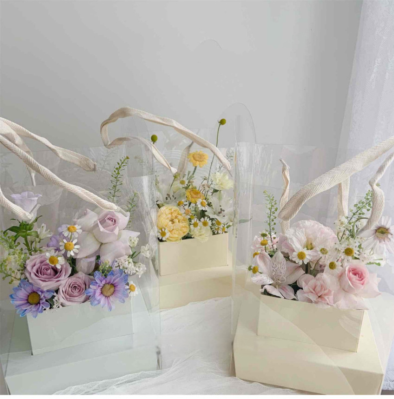 Wholesale Paperboard Pvc Window Custom Gift Packaging Rose Flower Boxes With Handle