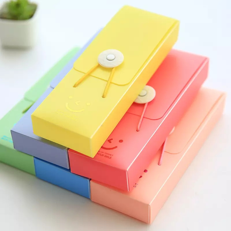 Hot Selling Desk Buckle Stationery Case Storage Plastic Multicolor Student Pencil Case