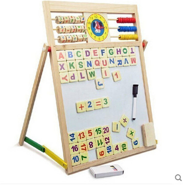 Creative Gift for Kids Wooden Education Puzzle Writing Board Multi-functional Wood Magnetic Graffiti Drawing Board