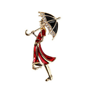 Personalized Fashion Suite Jewelry Luxury Oil Drop Enamel Metal Alloy Rhinestone Women Shirt Umbrella Girl Brooch Pins