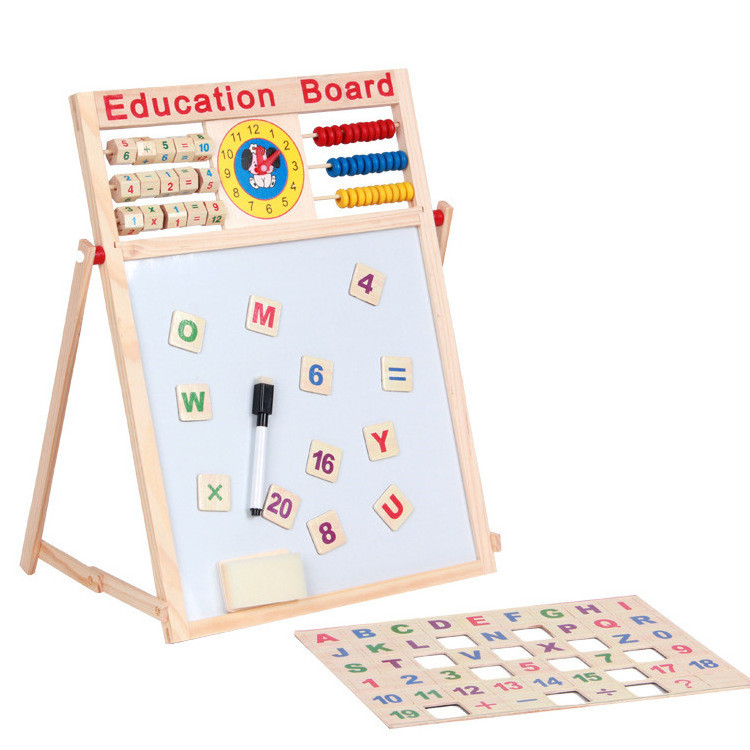 Creative Gift for Kids Wooden Education Puzzle Writing Board Multi-functional Wood Magnetic Graffiti Drawing Board