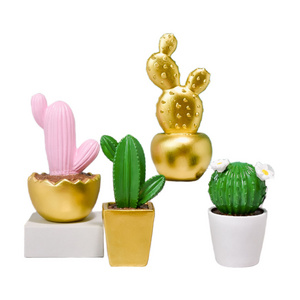 Creative Simple Fashion Home Desktop Art Craft Resin Plant Ornament Decorations Ins Gold Resin Plant Cactus Sculpture Bonsai