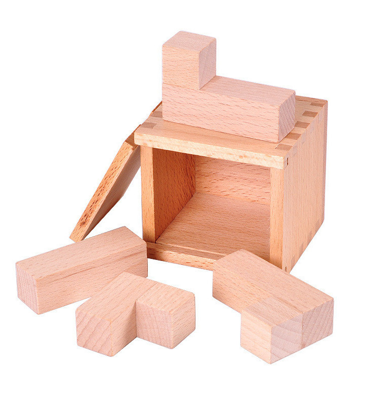 Traditional Chinese Brain Puzzle Toys Wooden Brain Teaser IQ Puzzle Wood Kongming Lock Box Puzzle