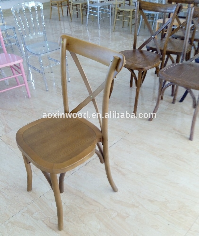 Qingdao aoxin factory rental wedding bistro chair cross back wood chair