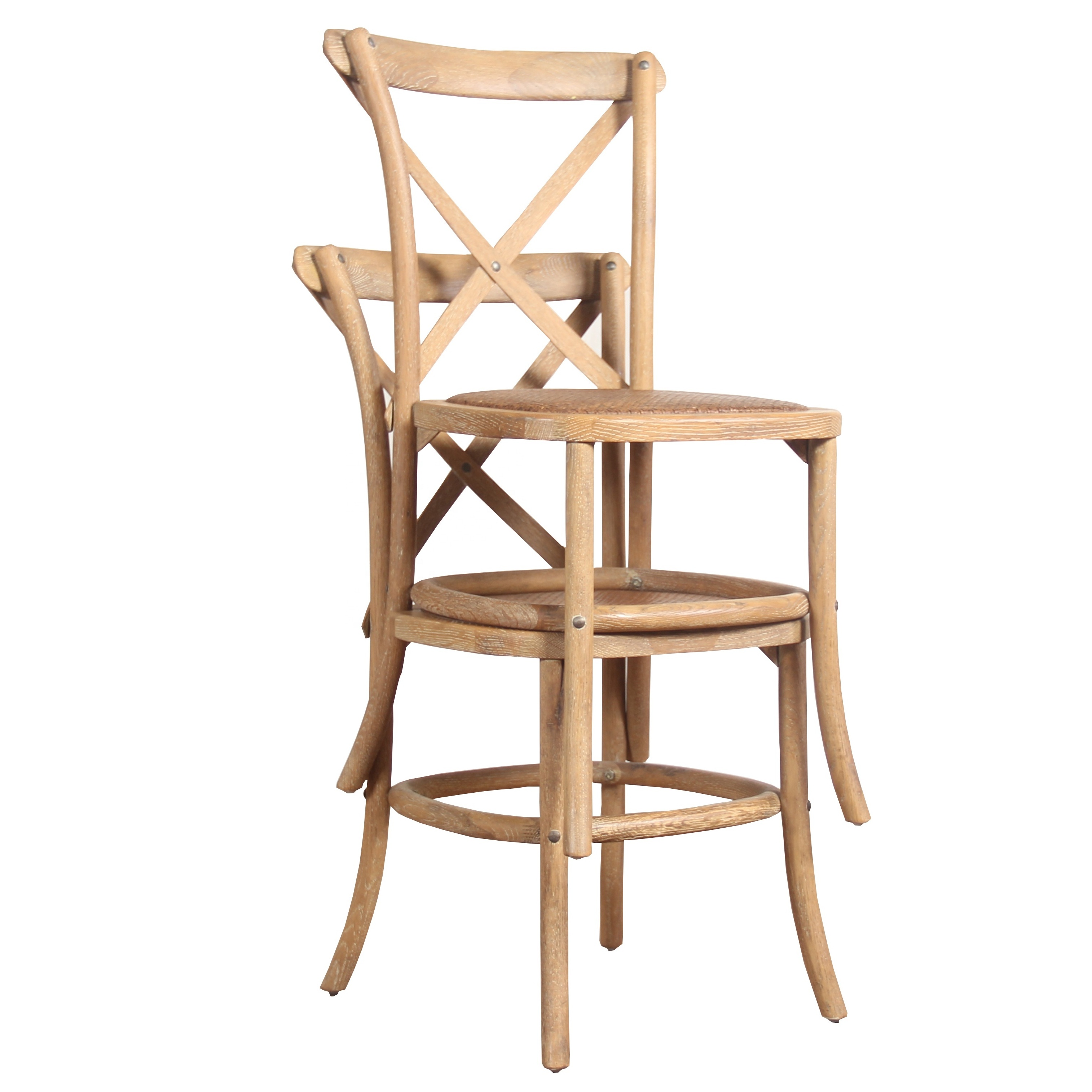 Qingdao aoxin factory rental wedding bistro chair cross back wood chair