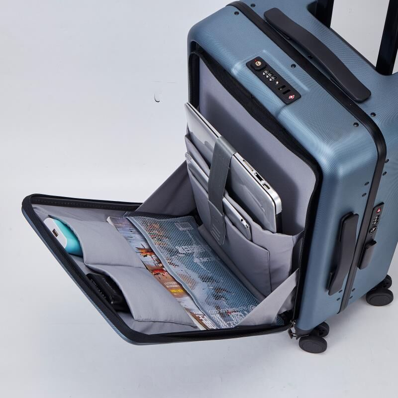 High quality aluminum frame suitcase with front pocket travel trolley luggage bag with TSA Lock