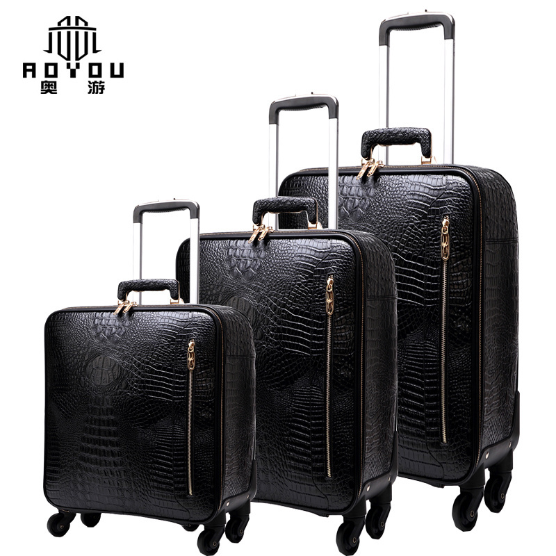 3pcs 16/20/24 inch High Quality cowhide leather luggage men business suitcase