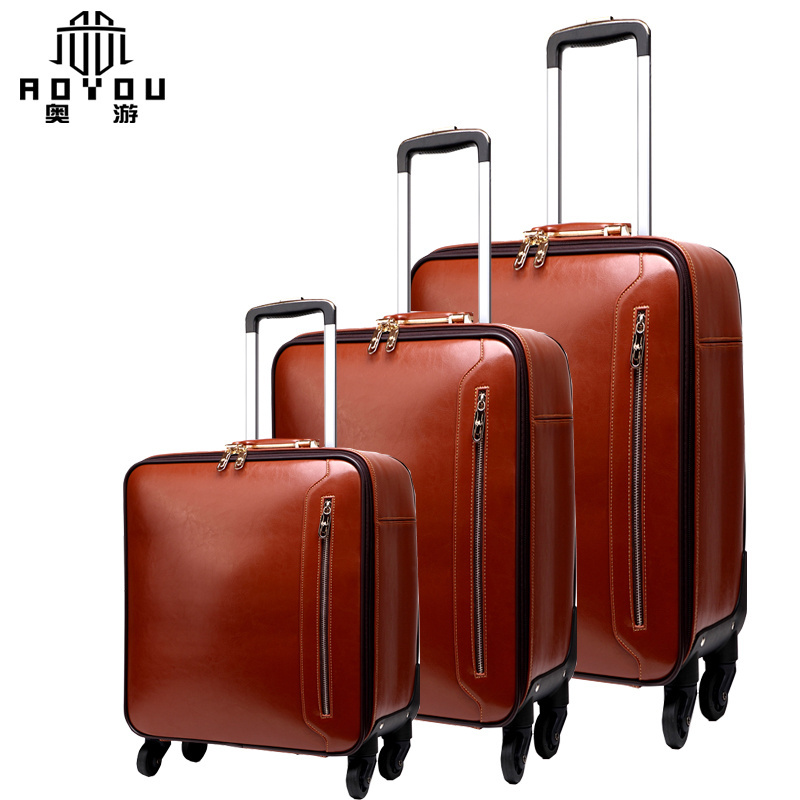 3pcs 16/20/24 inch High Quality cowhide leather luggage men business suitcase