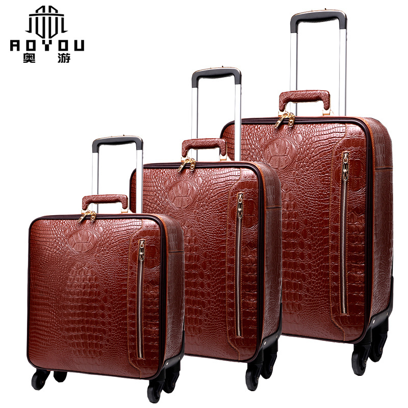 3pcs 16/20/24 inch High Quality cowhide leather luggage men business suitcase