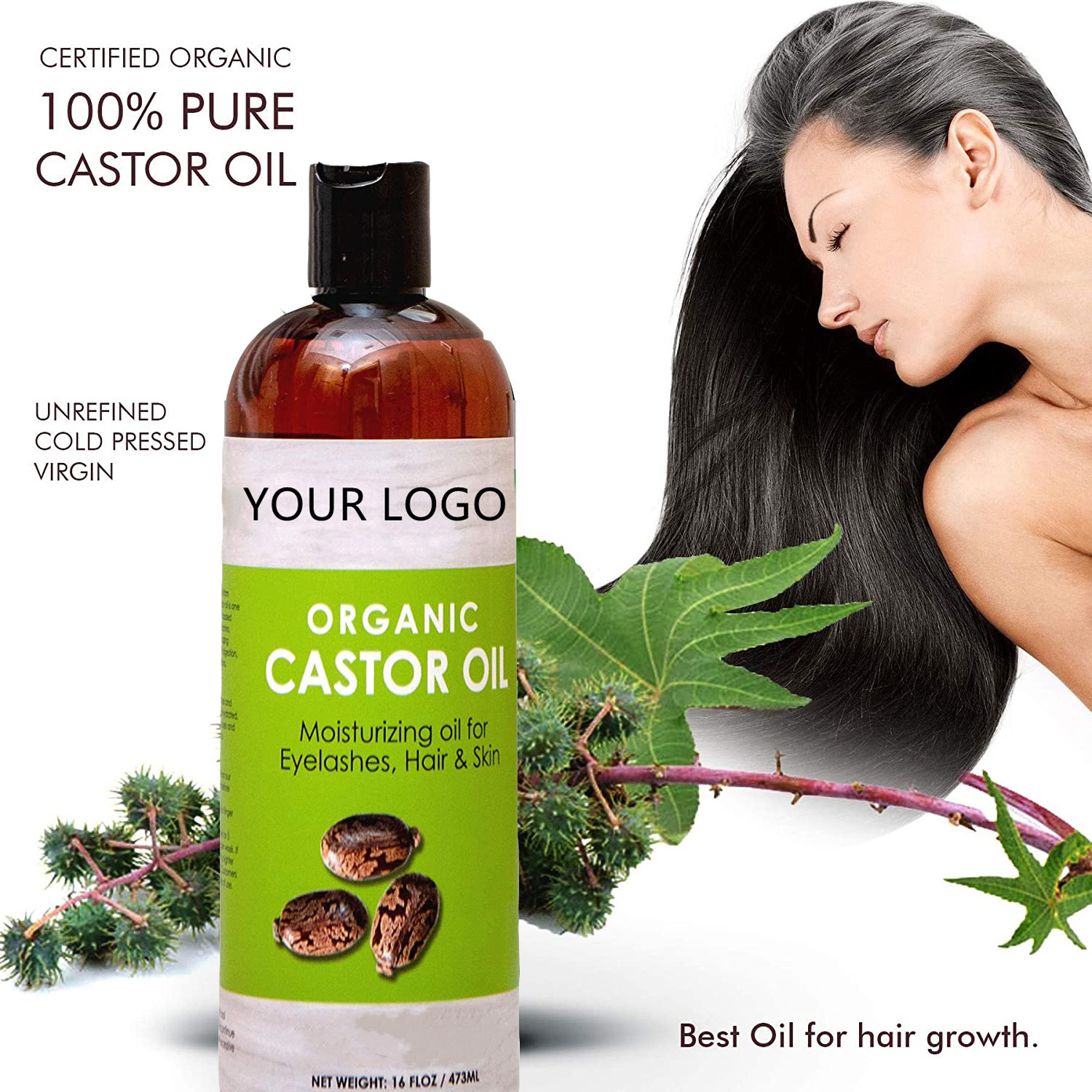 private label jamaican black castor oil for hair eyelash eyebrow growth pure cold pressed organic castor oil