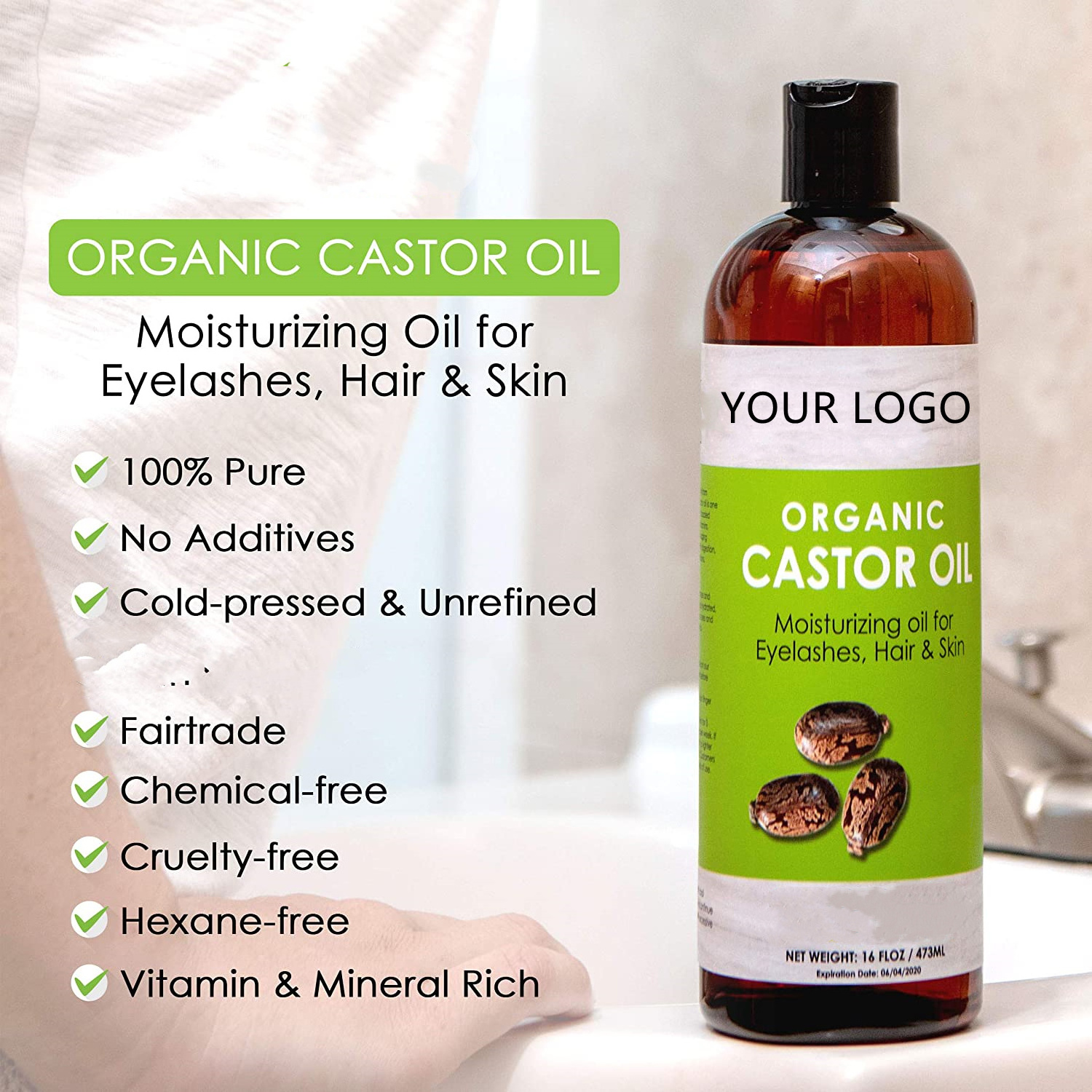 private label jamaican black castor oil for hair eyelash eyebrow growth pure cold pressed organic castor oil