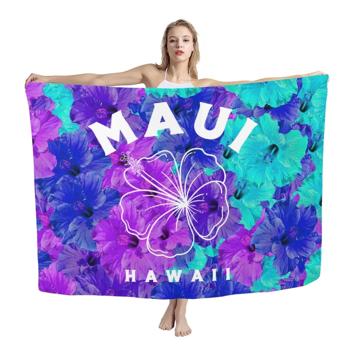 Wholesale Custom polynesian samoa Hawaiian Flowers Leaves Printing Large size Blends Scarf Sarong