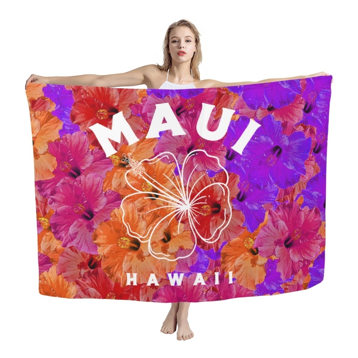 Wholesale Custom polynesian samoa Hawaiian Flowers Leaves Printing Large size Blends Scarf Sarong