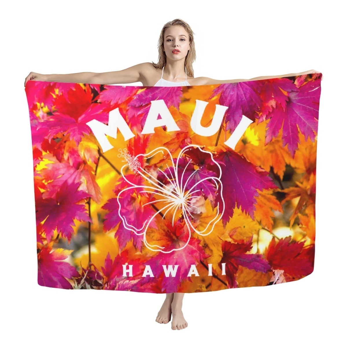 Wholesale Custom polynesian samoa Hawaiian Flowers Leaves Printing Large size Blends Scarf Sarong