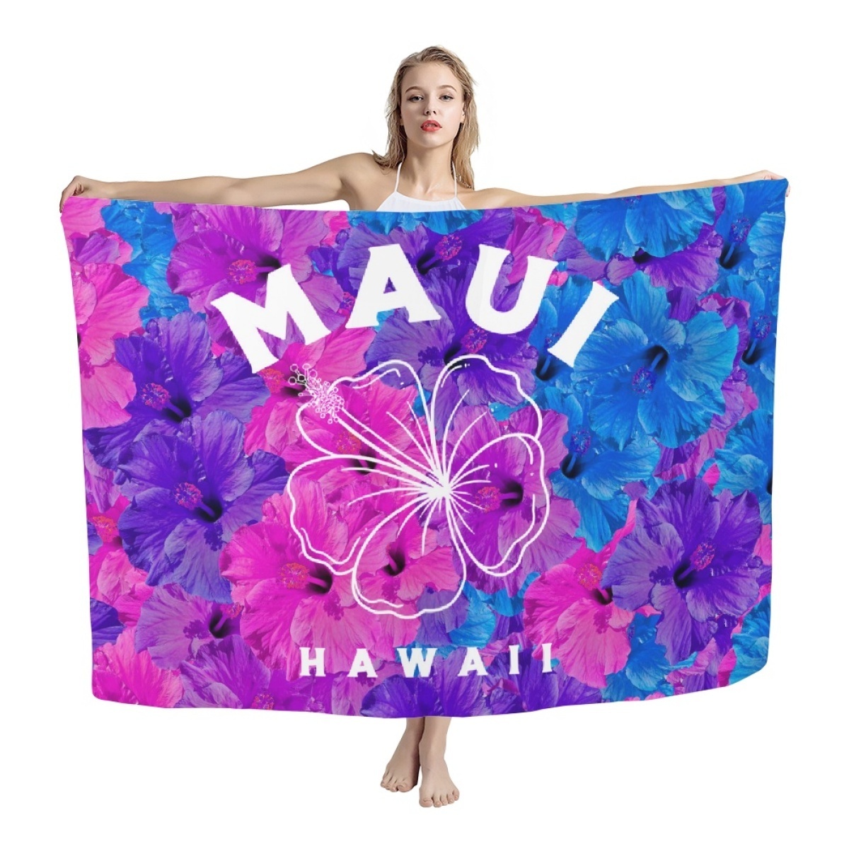 Wholesale Custom polynesian samoa Hawaiian Flowers Leaves Printing Large size Blends Scarf Sarong