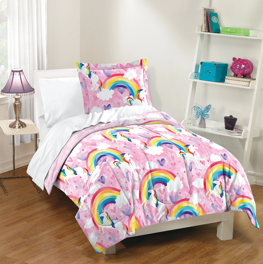 Aoyatex GIRLS Printed microfiber polyester comforter sets bedding KIDS unicorn cartoon bedding set