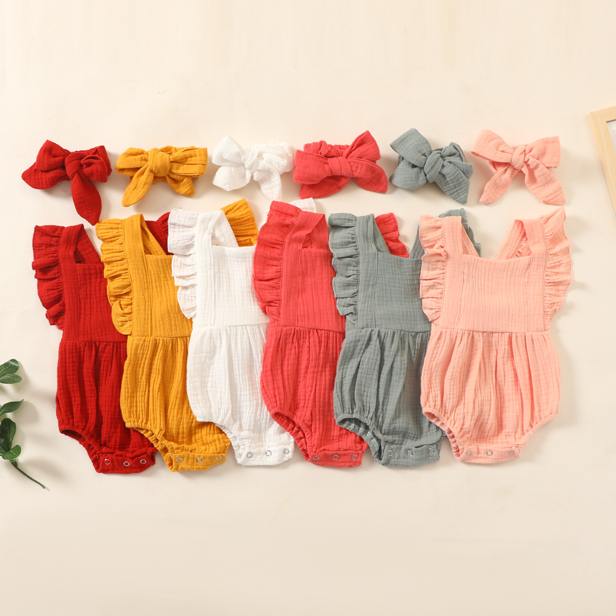 Summer Newborn Infant Baby Girls Romper + Headband Muslin Sleeveless Rompers Kids One-piece Fashion Baby Clothing