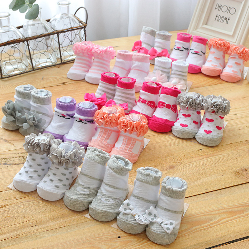 3d ruffle soft knitted organic animal patten infant lace cotton baby socks for newborn