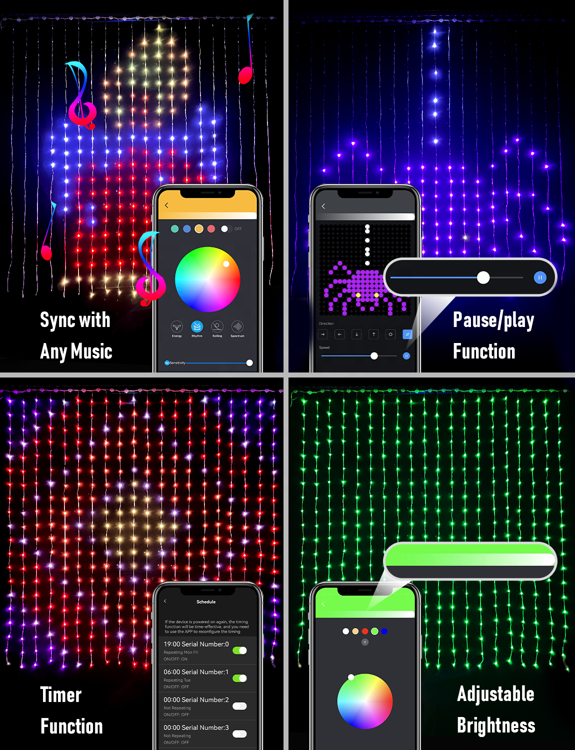 Indoor LED christmas app control color changing plug in string fairy lights twinkle wall curtain lights with music sync