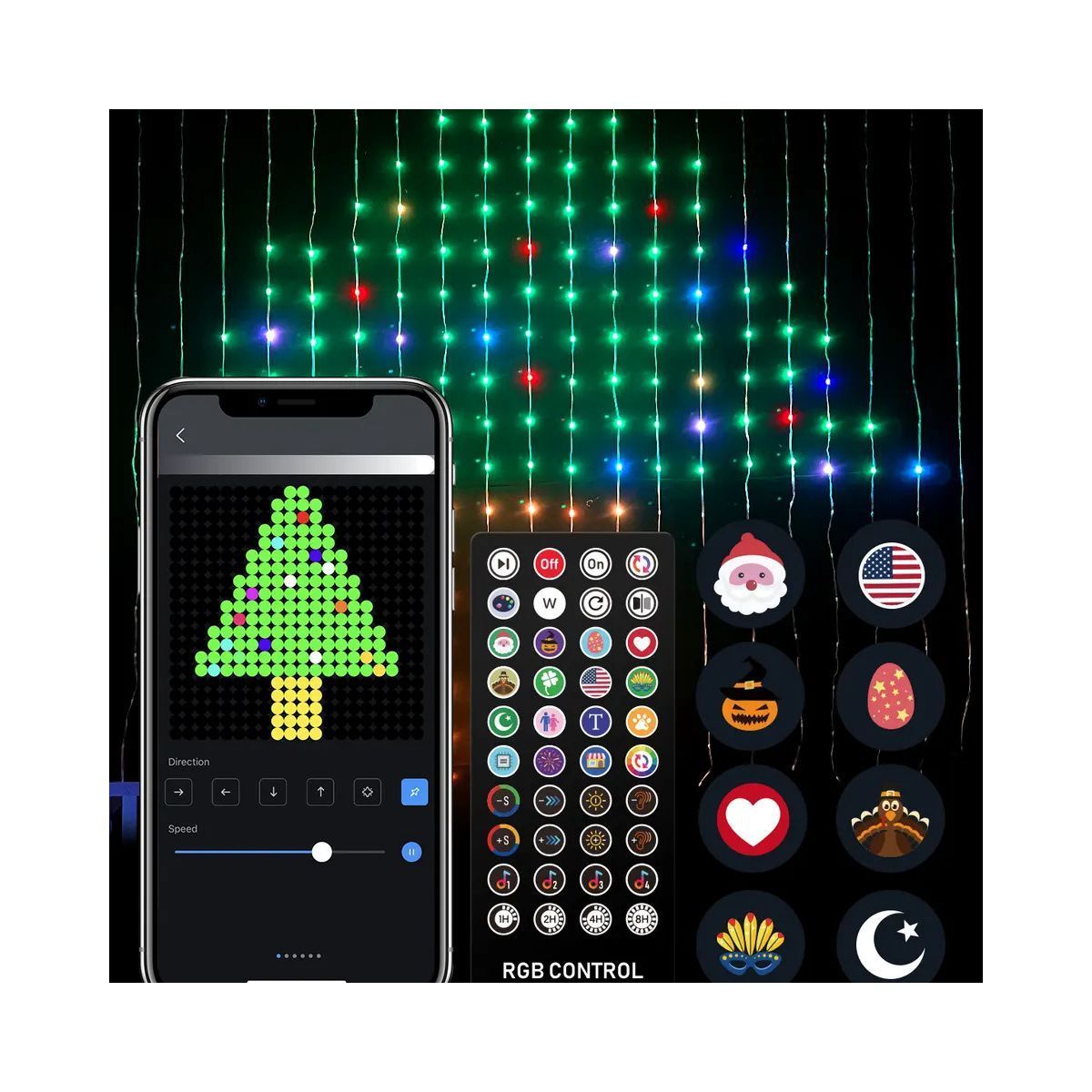 Indoor LED christmas app control color changing plug in string fairy lights twinkle wall curtain lights with music sync