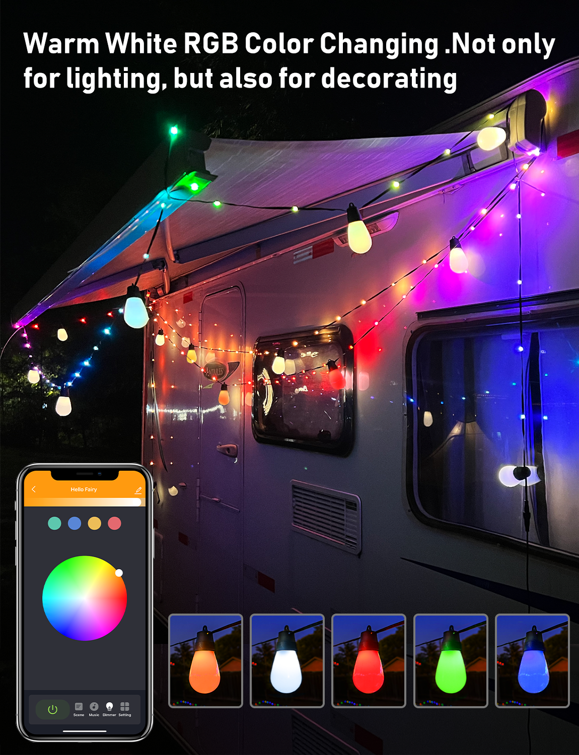 Outdoor String Lights Smart App Control Led Patio Lights Waterproof Bulbs for Backyard Porch Bistro Outside Decor