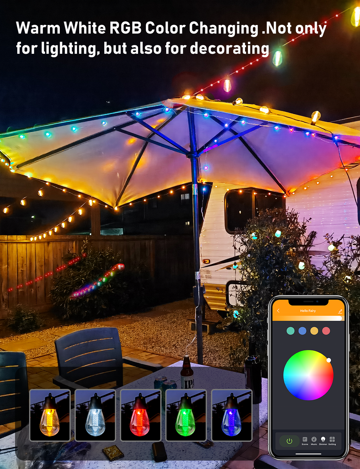 Solar Led Fairy Lights Outdoor Garden Smart Led String And App Control Rgb String Light