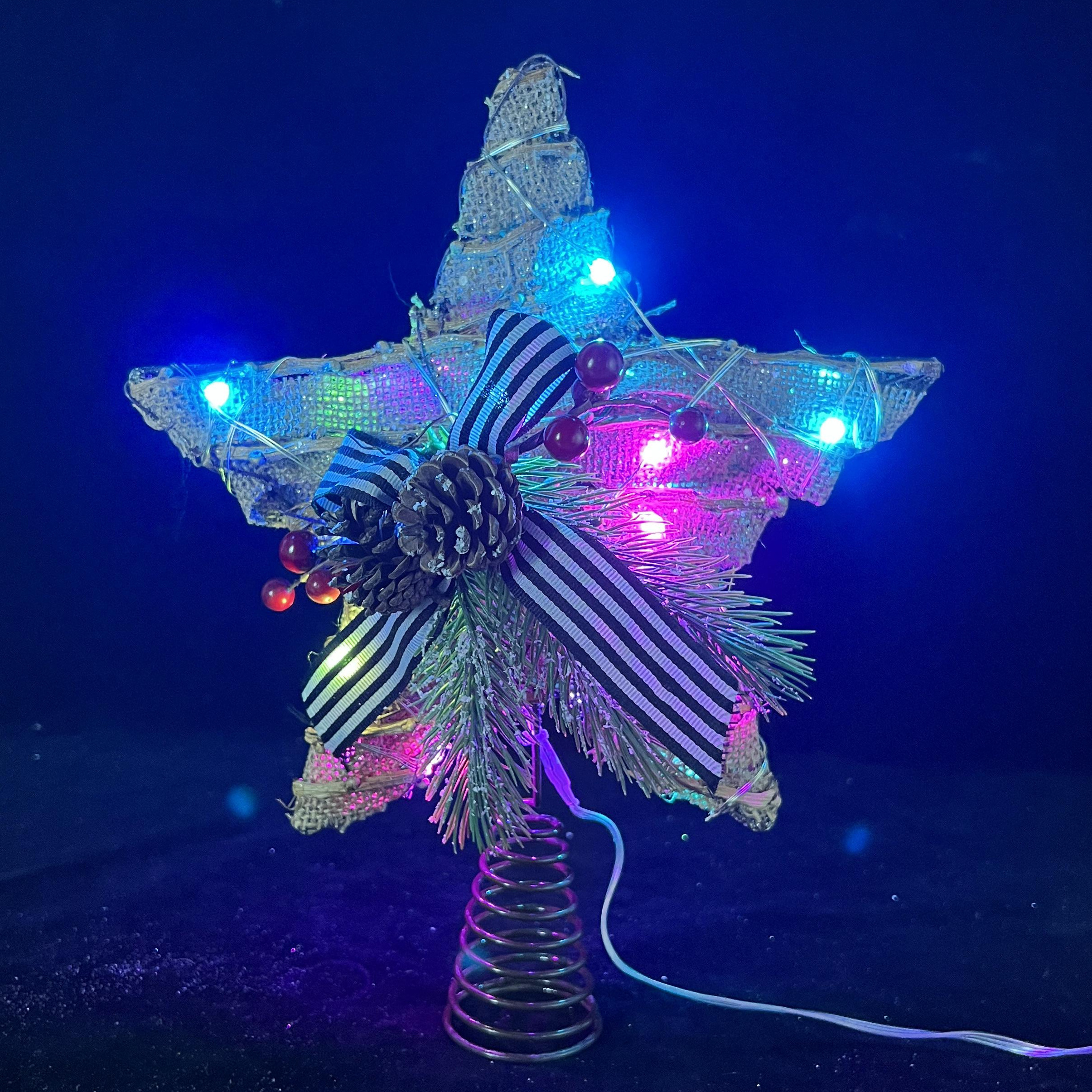 APP control with lights Pentagram Golden Tree Rope RGB Led Tree Top Star Christmas Star Tree Topper