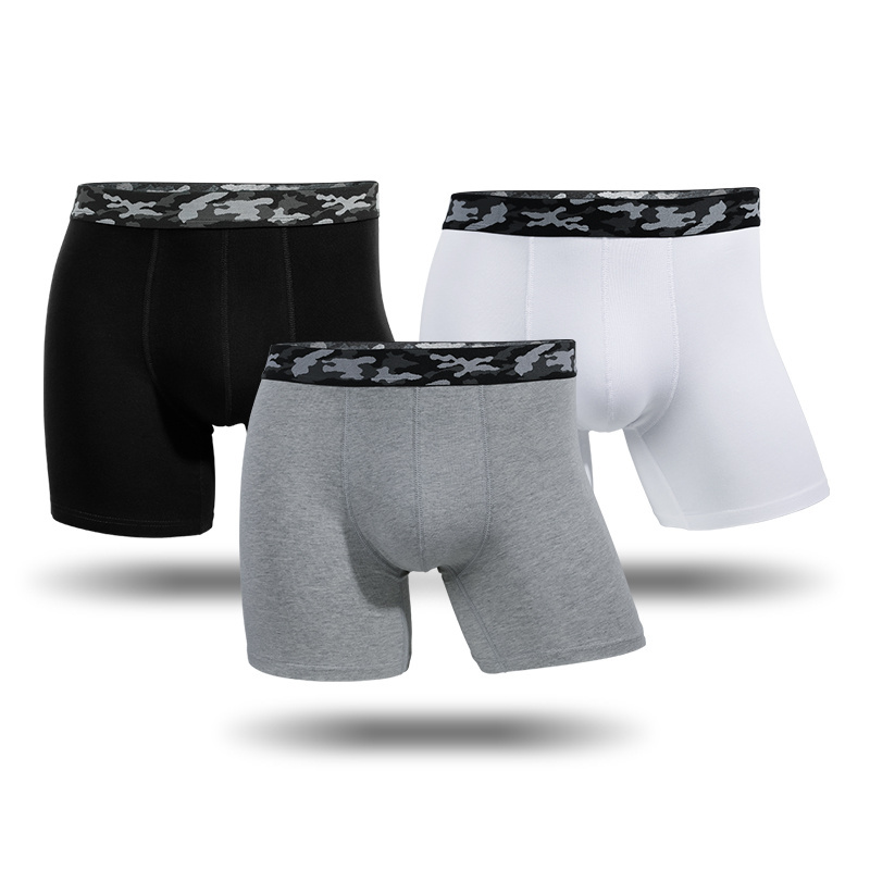 custom logo manufacturer plus size Men's sports underwear training long legs shorts cotton breathable elastic boxers briefs