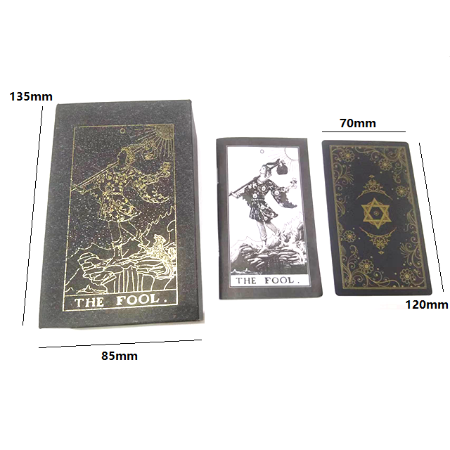 AYPC Custom Design Gold Stamping High Quality  Black Plastic Paper Flip Box Guidebook Mystical Oracle Tarot Cards