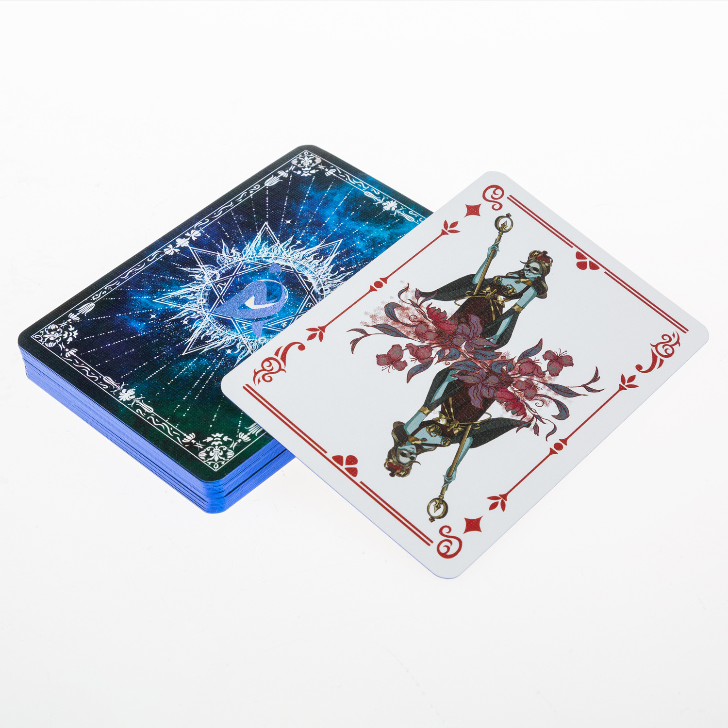 AYPC High Quality 300gsm Blue Gold Stamping Edge Back Printing Galaxy Premium Durable Skeleton Anime Poker Playing Card Game